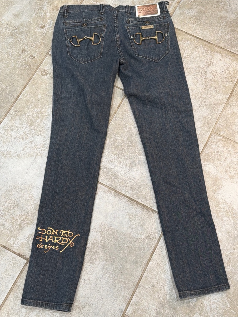 Don Ed Hardy Designs Y2K Buckle Skinny Jeans Size 28 Dark Blue